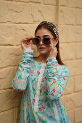 Mint Meadow Floral Dress- unstitched - Brands Kahani